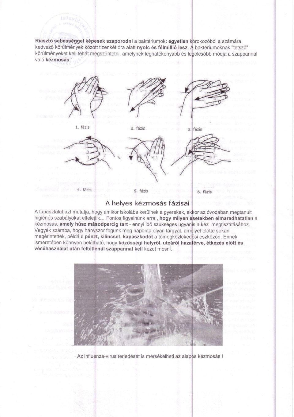 fri,*l* A helyes kezmosas fazisai r A tapasztalat azt mutatja, hosy amikor iskolfba kerulnek a gyerekek, akkor az ovoddban megtanuit higi6nes szabiilyokat elfelejtik.