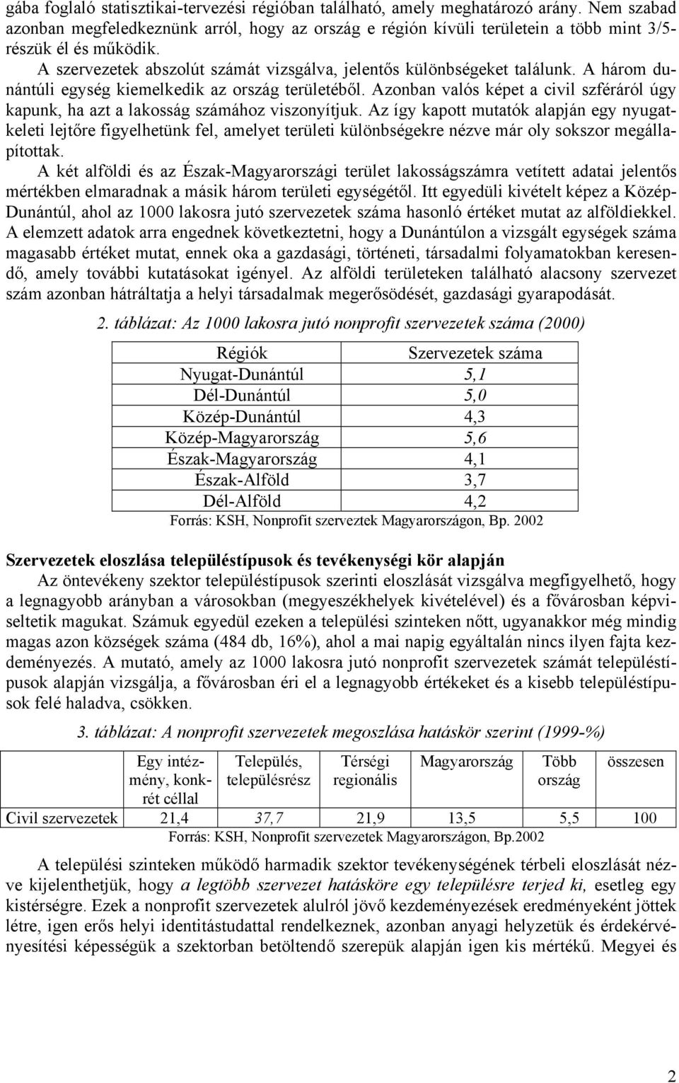A három dunántúli egység kiemelkedik az ország területéből. Azonban valós képet a civil szféráról úgy kapunk, ha azt a lakosság számához viszonyítjuk.