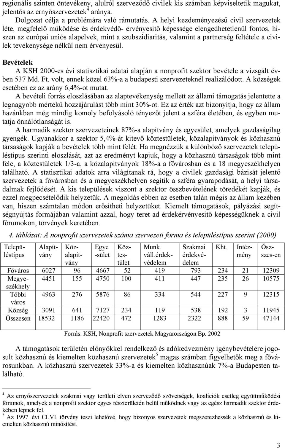 partnerség feltétele a civilek tevékenysége nélkül nem érvényesül. Bevételek A KSH 2000-es évi statisztikai adatai alapján a nonprofit szektor bevétele a vizsgált évben 537 Md. Ft.