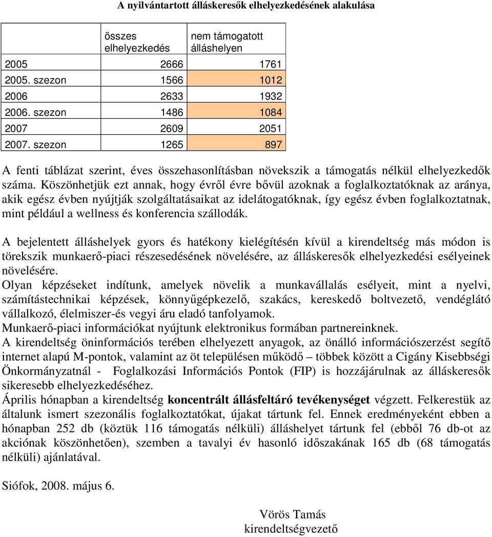 Köszönhetjük ezt annak, hogy évrıl évre bıvül azoknak a foglalkoztatóknak az aránya, akik egész évben nyújtják szolgáltatásaikat az idelátogatóknak, így egész évben foglalkoztatnak, mint például a