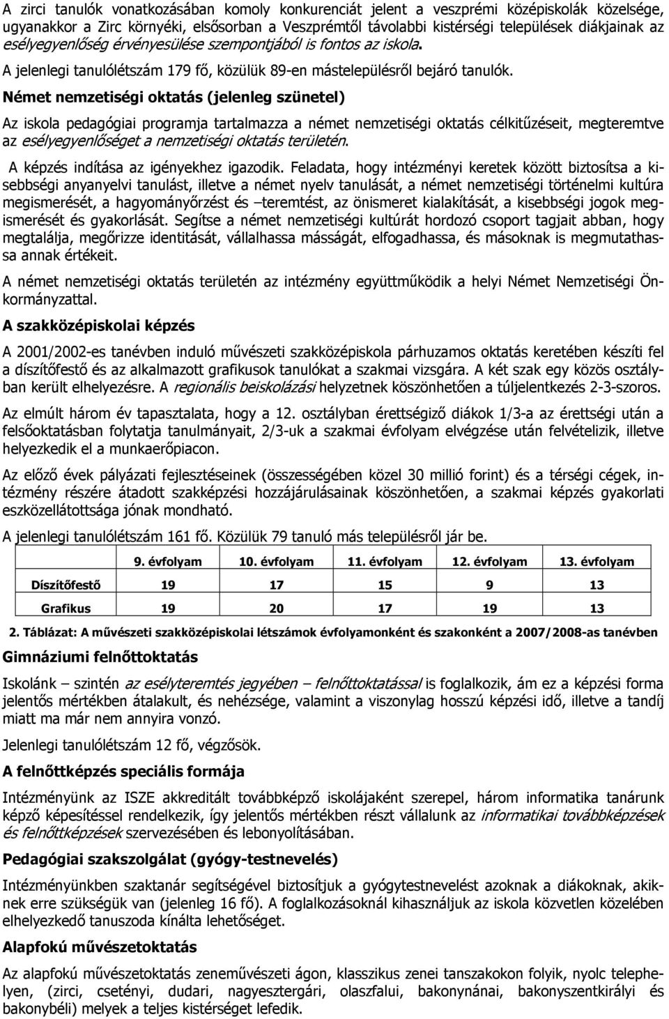 Német nemzetiségi oktatás (jelenleg szünetel) Az iskola pedagógiai programja tartalmazza a német nemzetiségi oktatás célkitűzéseit, megteremtve az esélyegyenlőséget a nemzetiségi oktatás területén.