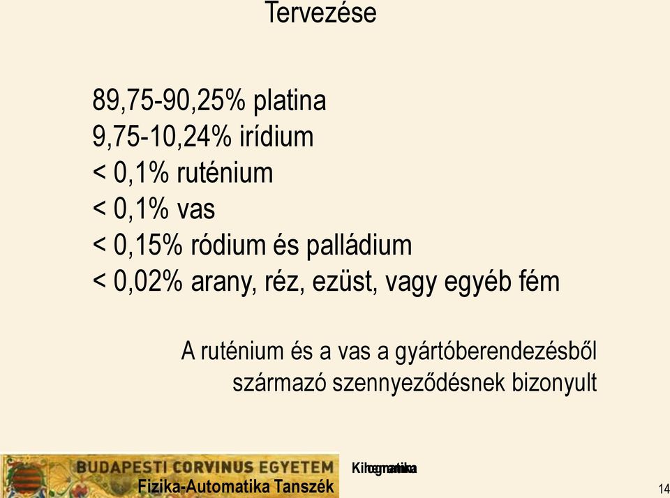 arany, réz, ezüst, vagy egyéb fém A ruténium és a vas a