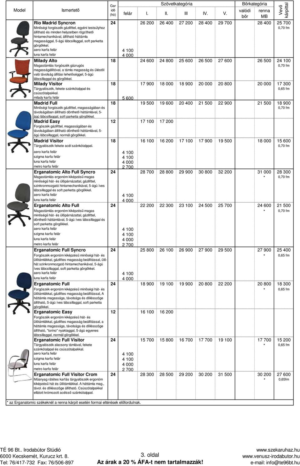 való távolság állítási lehetıséggel, 5-ágú lábcsillaggal és Milady Visitor 18 17 900 18 000 18 900 20 000 20 800 20 000 17 300 Tárgyalószék, fekete szánkótalppal és milady karfa felár 5 600 Madrid