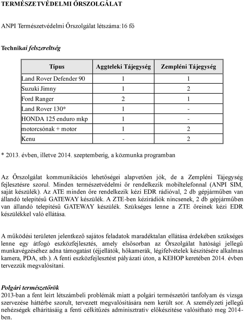 szeptemberig, a közmunka programban Az Őrszolgálat kommunikációs lehetőségei alapvetően jók, de a Zempléni Tájegység fejlesztésre szorul.