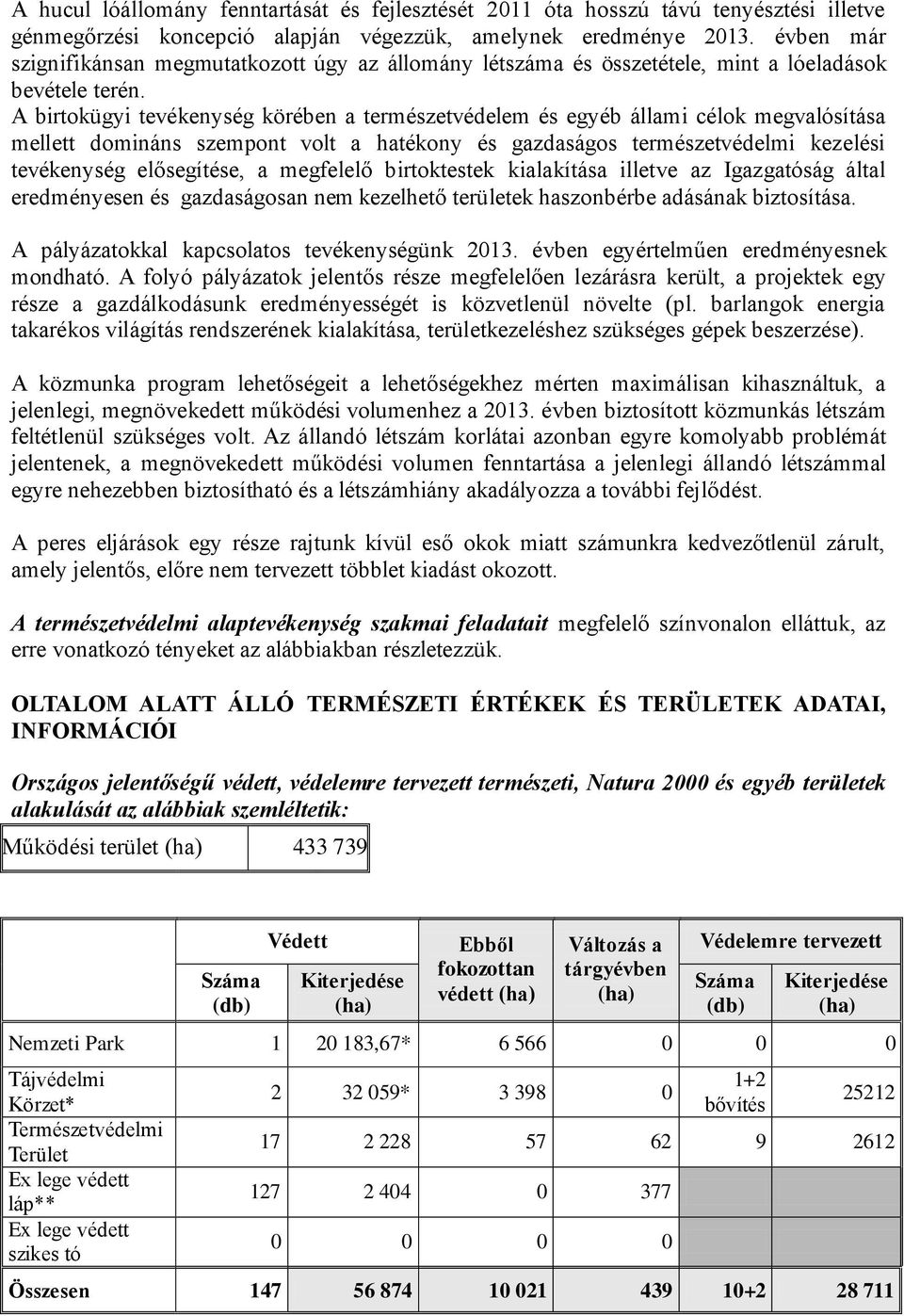 A birtokügyi tevékenység körében a természetvédelem és egyéb állami célok megvalósítása mellett domináns szempont volt a hatékony és gazdaságos természetvédelmi kezelési tevékenység elősegítése, a