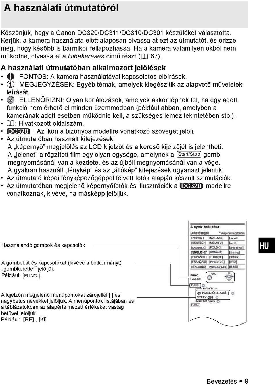 Ha a kamera valamilyen okból nem működne, olvassa el a Hibakeresés című részt ( 67). A használati útmutatóban alkalmazott jelölések FONTOS: A kamera használatával kapcsolatos előírások.