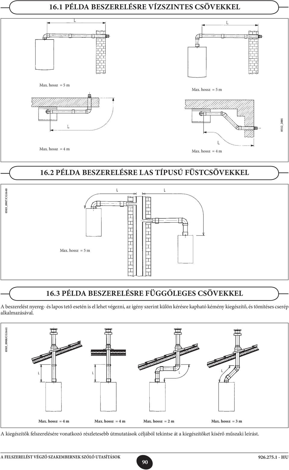 kiegészítő, és tömítéses cserép alkalmazásával. 0503_0908/CG1641 0512_2001 Max. hossz = 4 m Max. hossz = 4 m Max. hossz = 5 m Max. hossz = 4 m Max. hossz = 4 m Max. hossz = 2 m Max.