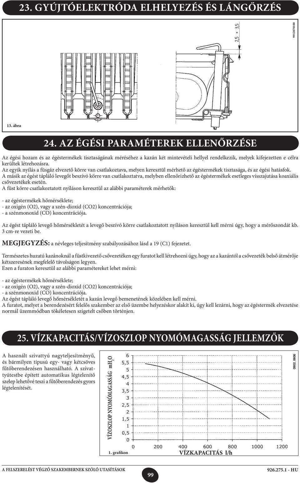 Az egyik nyílás a füsgáz elvezető körre van csatlakoztava, melyen keresztül mérhető az égéstermékek tisztasága, és az égési hatásfok.