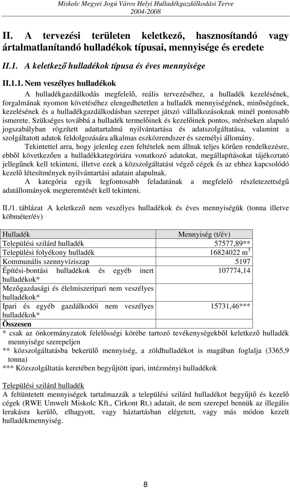 1. Nem veszélyes hulladékok A hulladékgazdálkodás megfelel, reális tervezéséhez, a hulladék kezelésének, forgalmának nyomon követéséhez elengedhetetlen a hulladék mennyiségének, min ségének,