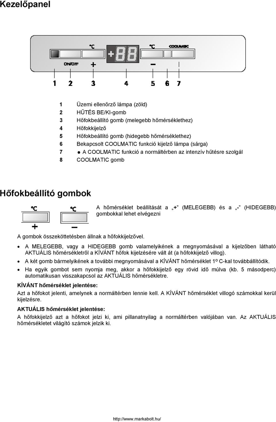 gombokkal lehet elvégezni A gombok összeköttetésben állnak a hőfokkijelzővel.