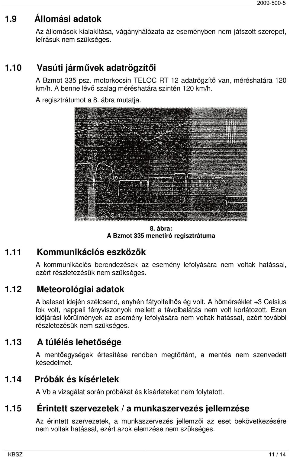 ábra: A Bzmot 335 menetíró regisztrátuma A kommunikációs berendezések az esemény lefolyására nem voltak hatással, ezért részletezésük nem szükséges. 1.