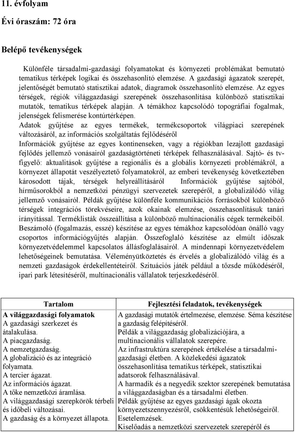 Az egyes térségek, régiók világgazdasági szerepének összehasonlítása különböző statisztikai mutatók, tematikus térképek alapján.