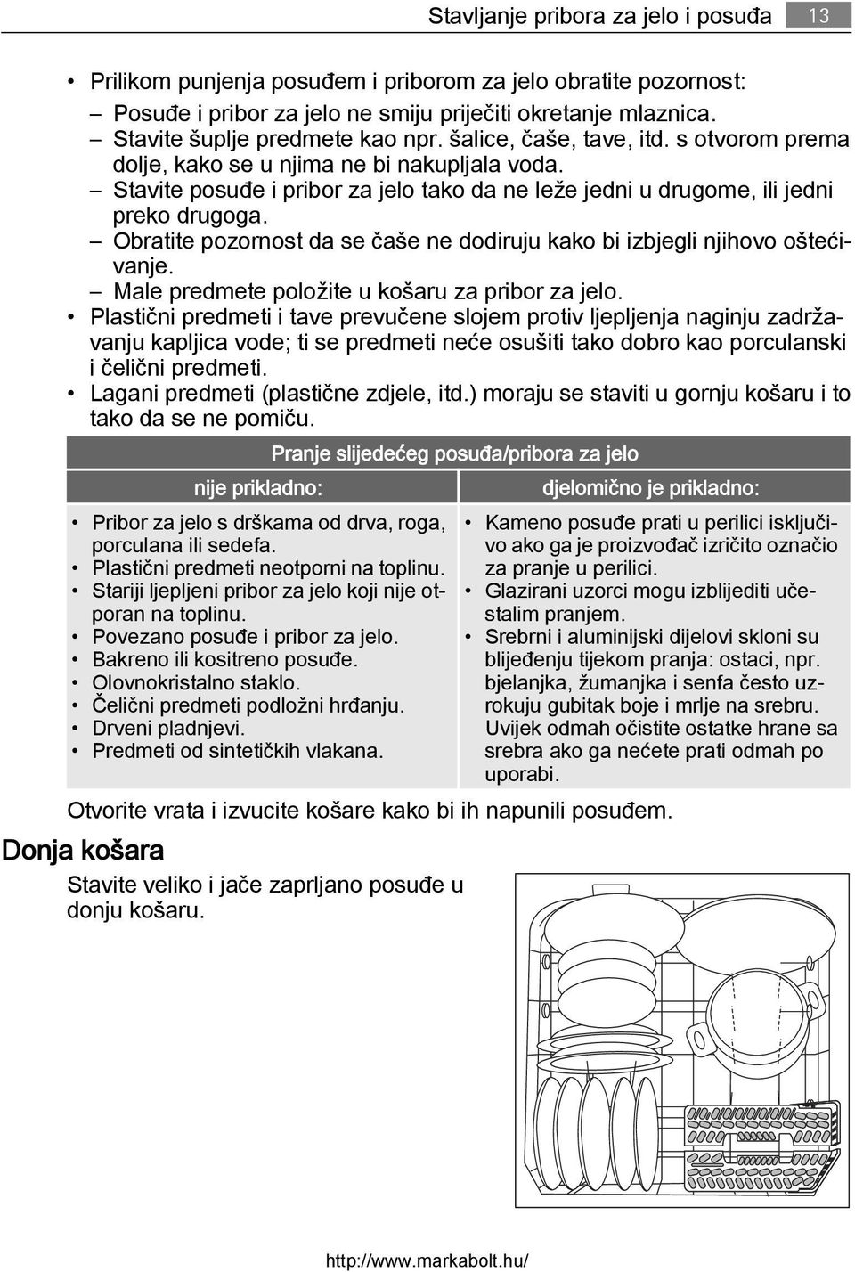 Obratite pozornost da se čaše ne dodiruju kako bi izbjegli njihovo oštećivanje. Male predmete položite u košaru za pribor za jelo.