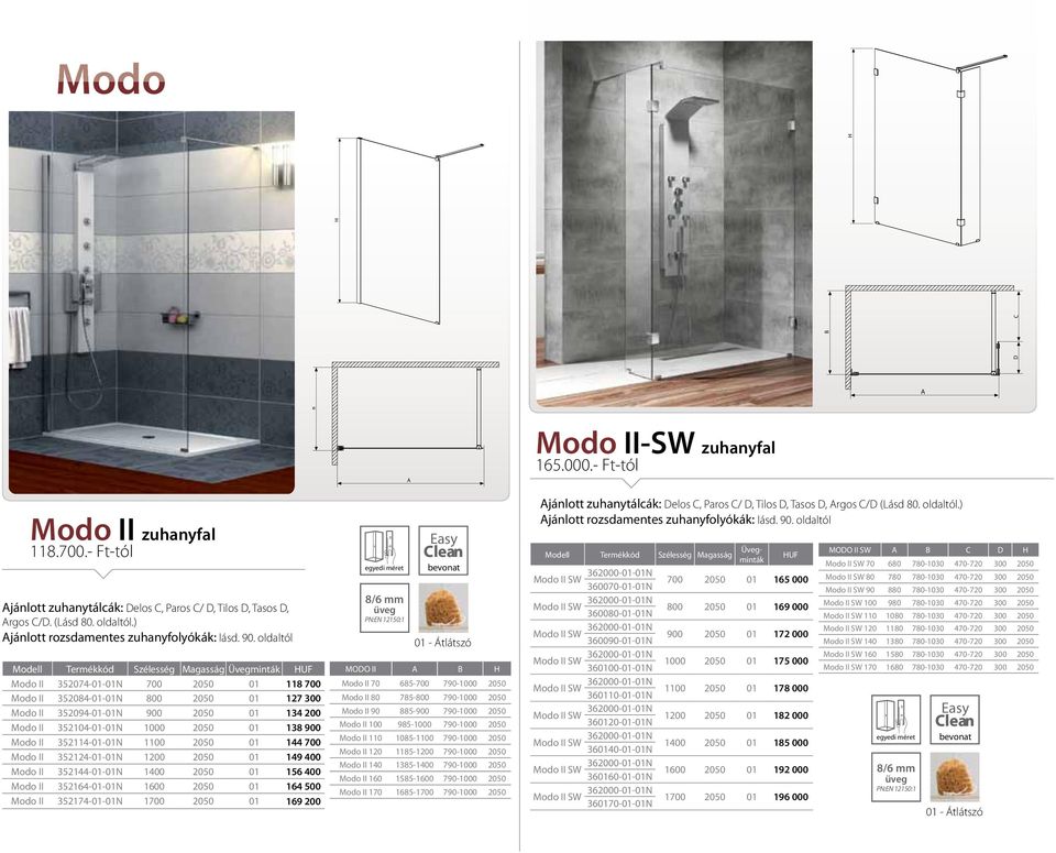 oldaltól Modell Termékkód Szélesség Magasság Üvegminták UF Modo II 352074-01-01N 700 2050 01 118 700 Modo II 352084-01-01N 800 2050 01 127 300 Modo II 352094-01-01N 900 2050 01 134 200 Modo II