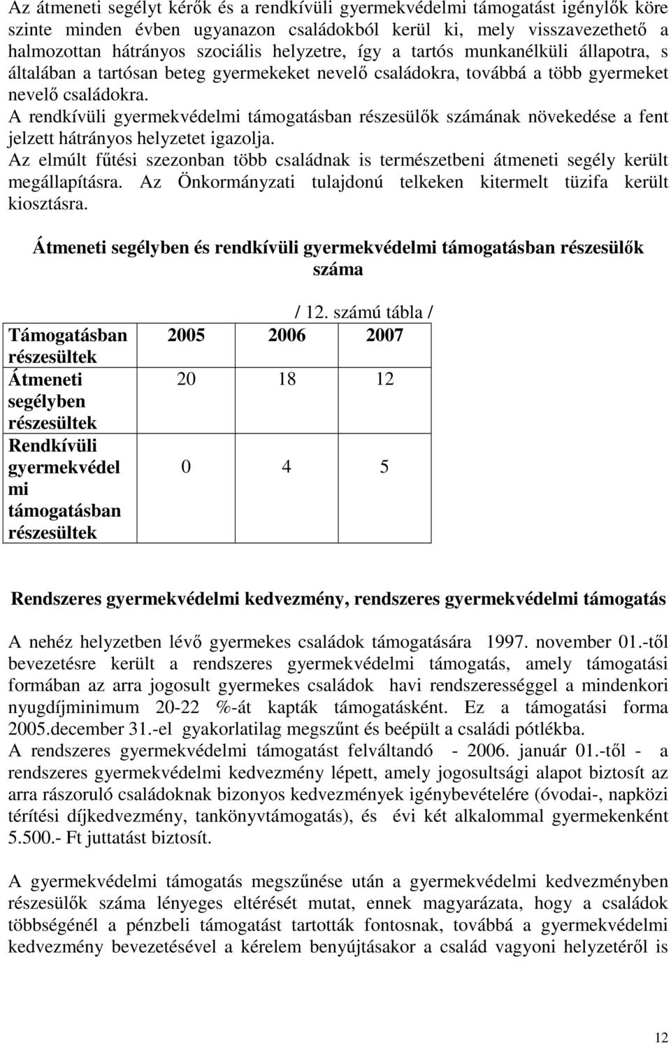 A rendkívüli gyermekvédelmi támogatásban részesülık számának növekedése a fent jelzett hátrányos helyzetet igazolja.