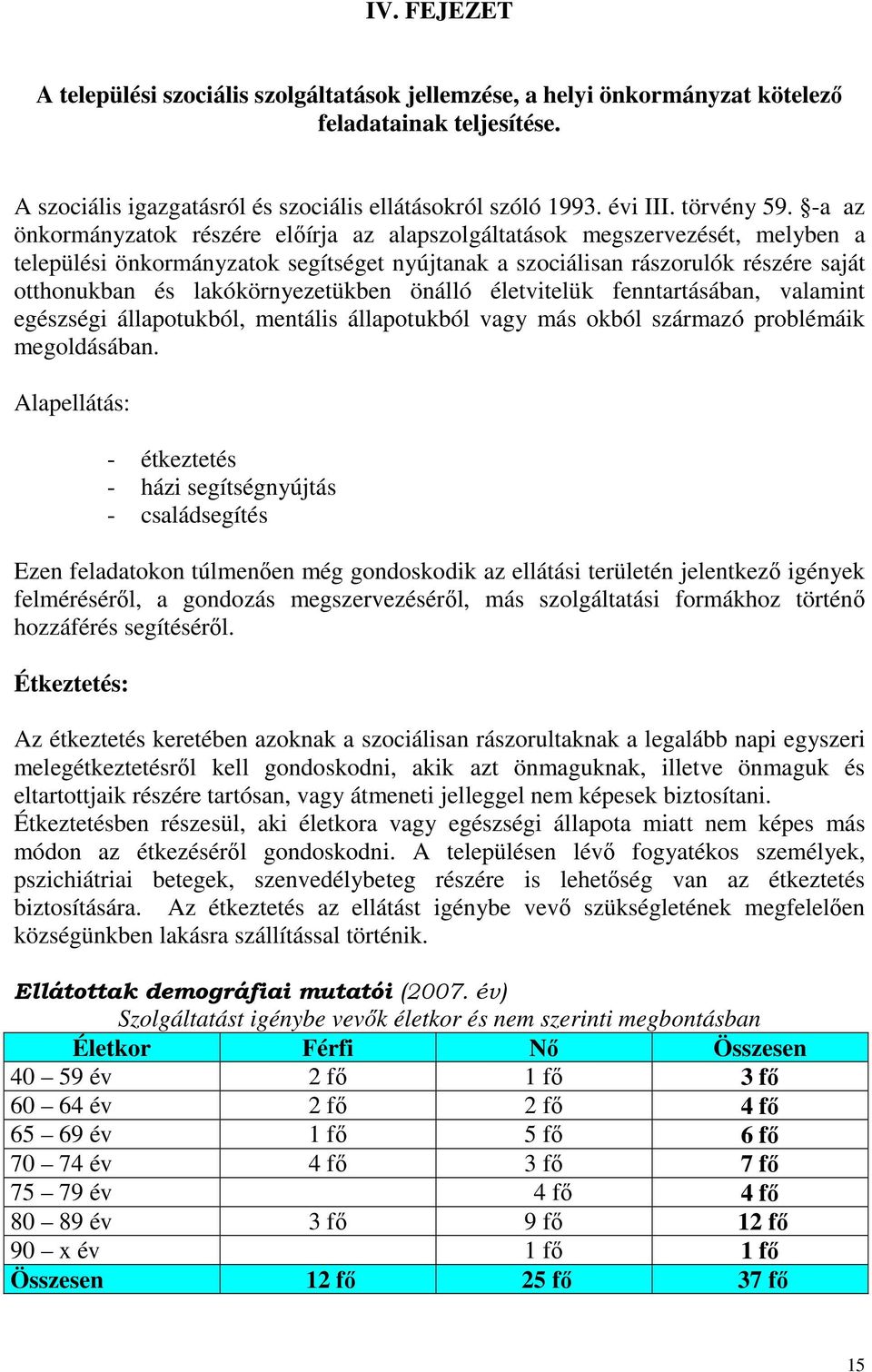 -a az önkormányzatok részére elıírja az alapszolgáltatások megszervezését, melyben a települési önkormányzatok segítséget nyújtanak a szociálisan rászorulók részére saját otthonukban és