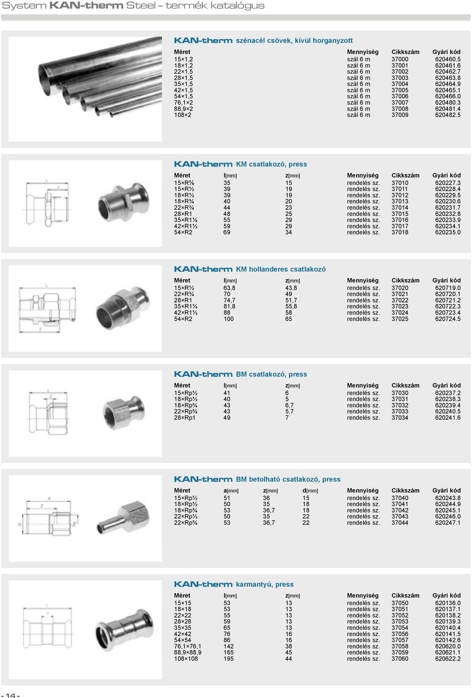 3 88,9 2 szál 6 m 37008 620481.4 108 2 szál 6 m 37009 620482.5 KAN-therm KM csatlakozó, press Méret l[mm] z[mm] Mennyiség Cikkszám Gyári kód 15 R 35 15 rendelés sz. 37010 620227.