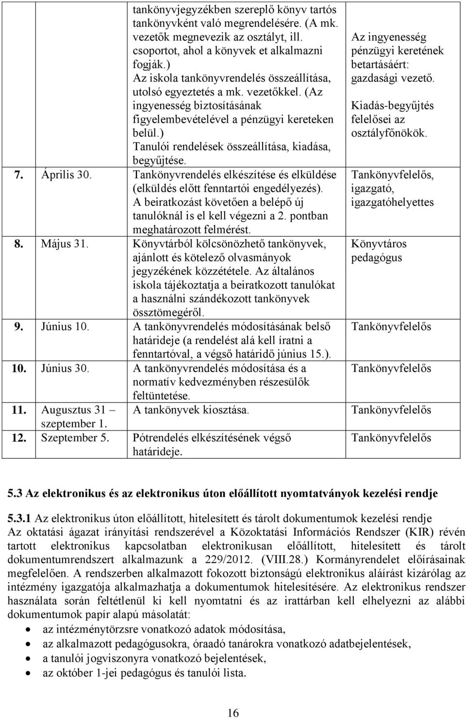 ) Tanulói rendelések összeállítása, kiadása, begyűjtése. 7. Április 30. Tankönyvrendelés elkészítése és elküldése (elküldés előtt fenntartói engedélyezés).