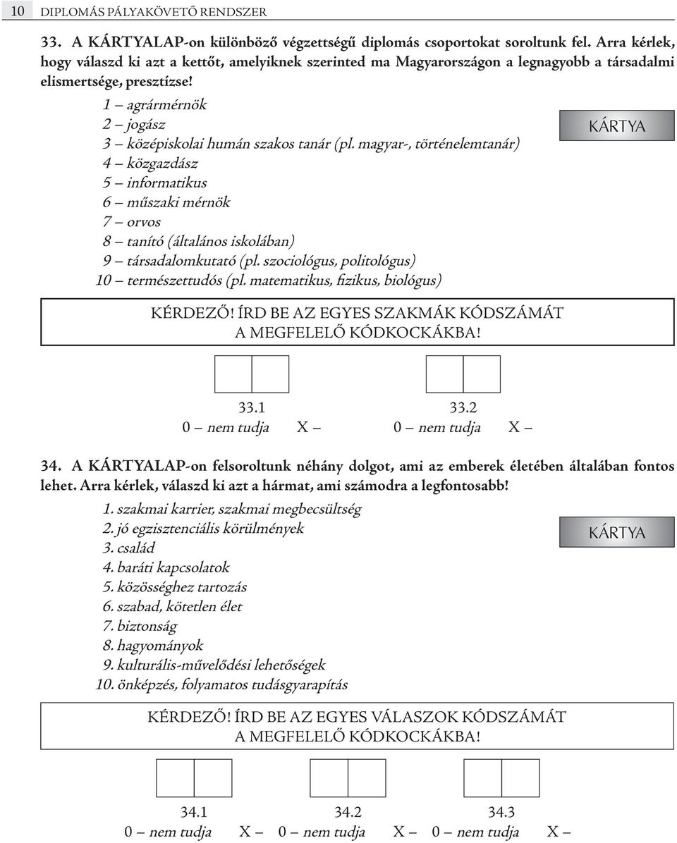 magyar-, történelemtanár) 4 közgazdász 5 informatikus 6 műszaki mérnök 7 orvos 8 tanító (általános iskolában) 9 társadalomkutató (pl. szociológus, politológus) 10 természettudós (pl.