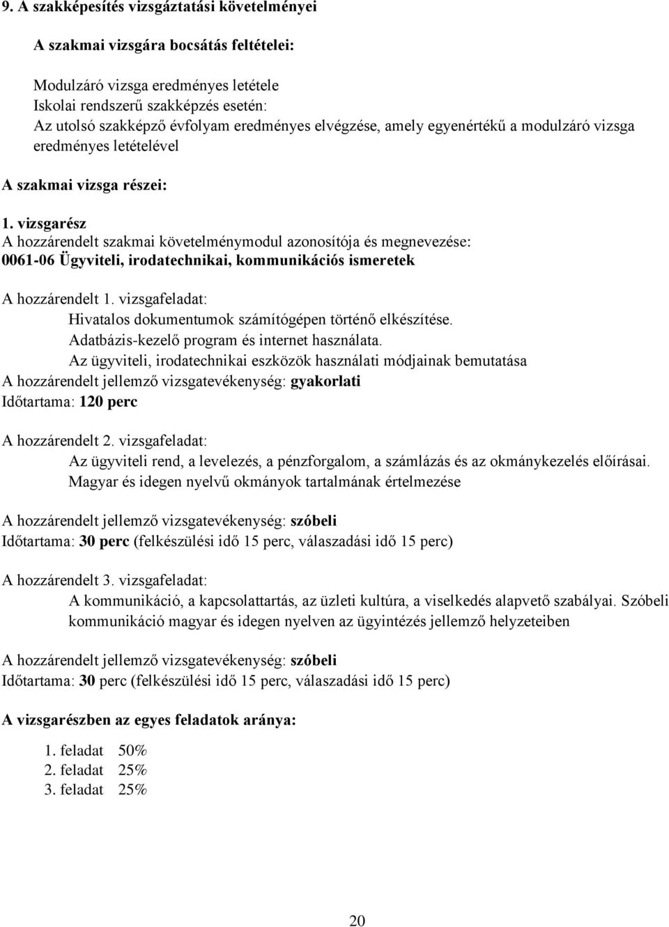 vizsgarész A hozzárendelt szakmai követelménymodul azonosítója és megnevezése: 0061-06 Ügyviteli, irodatechnikai, kommunikációs ismeretek A hozzárendelt 1.