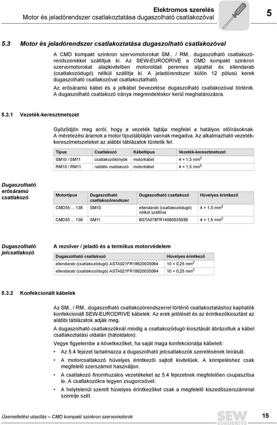 Az SEW-EURODRIVE a CMD kompakt szinkron szervomotorokat alapkivitelben motoroldali peremes aljzattal és ellendarab (csatlakozódugó) nélkül szállítja ki.