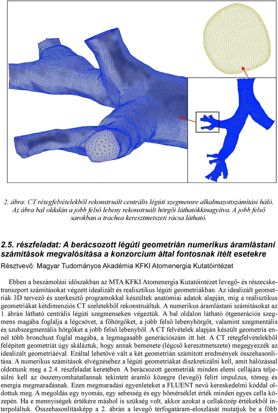 részfeladat: A berácsozott légúti geometrián numerikus áramlástani számítások megvalósítása a konzorcium által fontosnak ítélt esetekre Résztvevő: Magyar Tudományos Akadémia KFKI Atomenergia