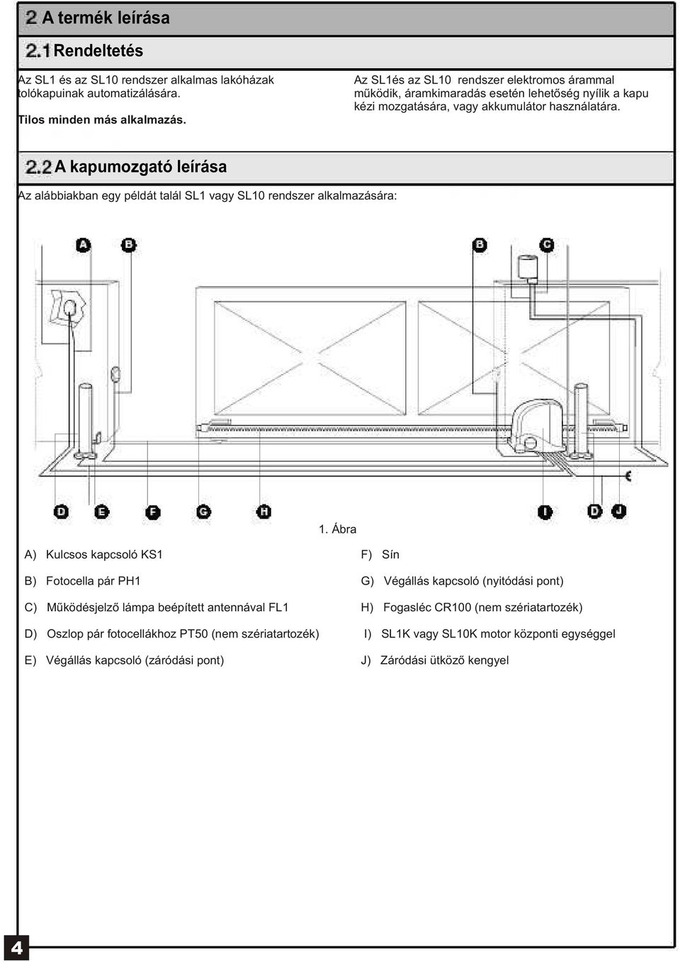 A kapumozgató leírása Az alábbiakban egy példát talál SL1 vagy SL10 rendszer alkalmazására: 1.