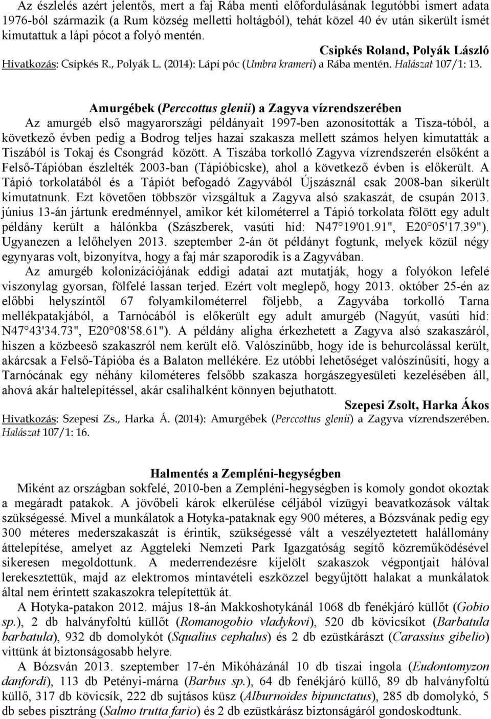 Amurgébek (Perccottus glenii) a Zagyva vízrendszerében Az amurgéb első magyarországi példányait 1997-ben azonosították a Tisza-tóból, a következő évben pedig a Bodrog teljes hazai szakasza mellett