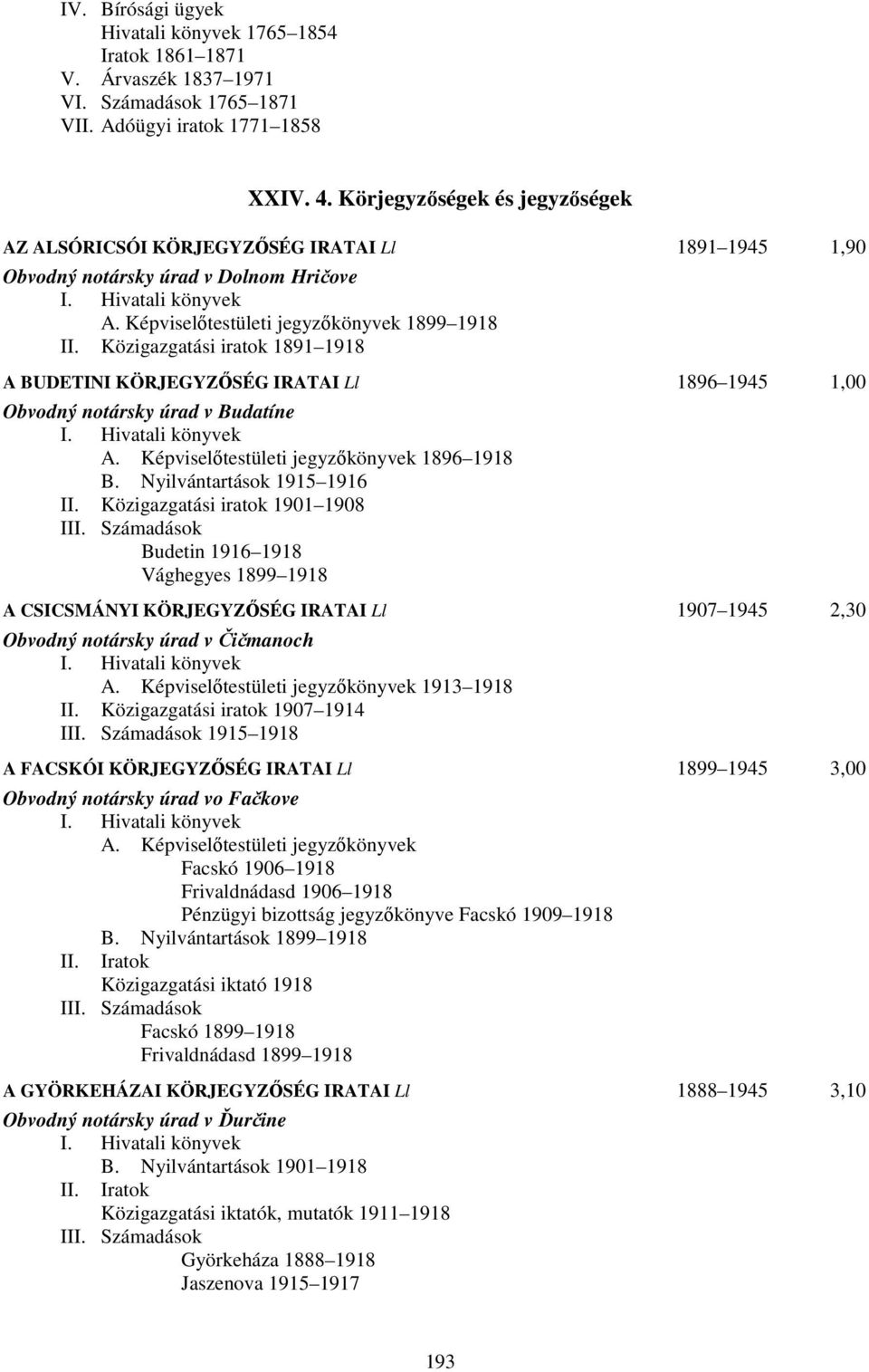 Képviselőtestületi jegyzőkönyvek 1899 1918 Közigazgatási iratok 1891 1918 A BUDETINI KÖRJEGYZŐSÉG IRATAI Ll 1896 1945 1,00 Obvodný notársky úrad v Budatíne A.