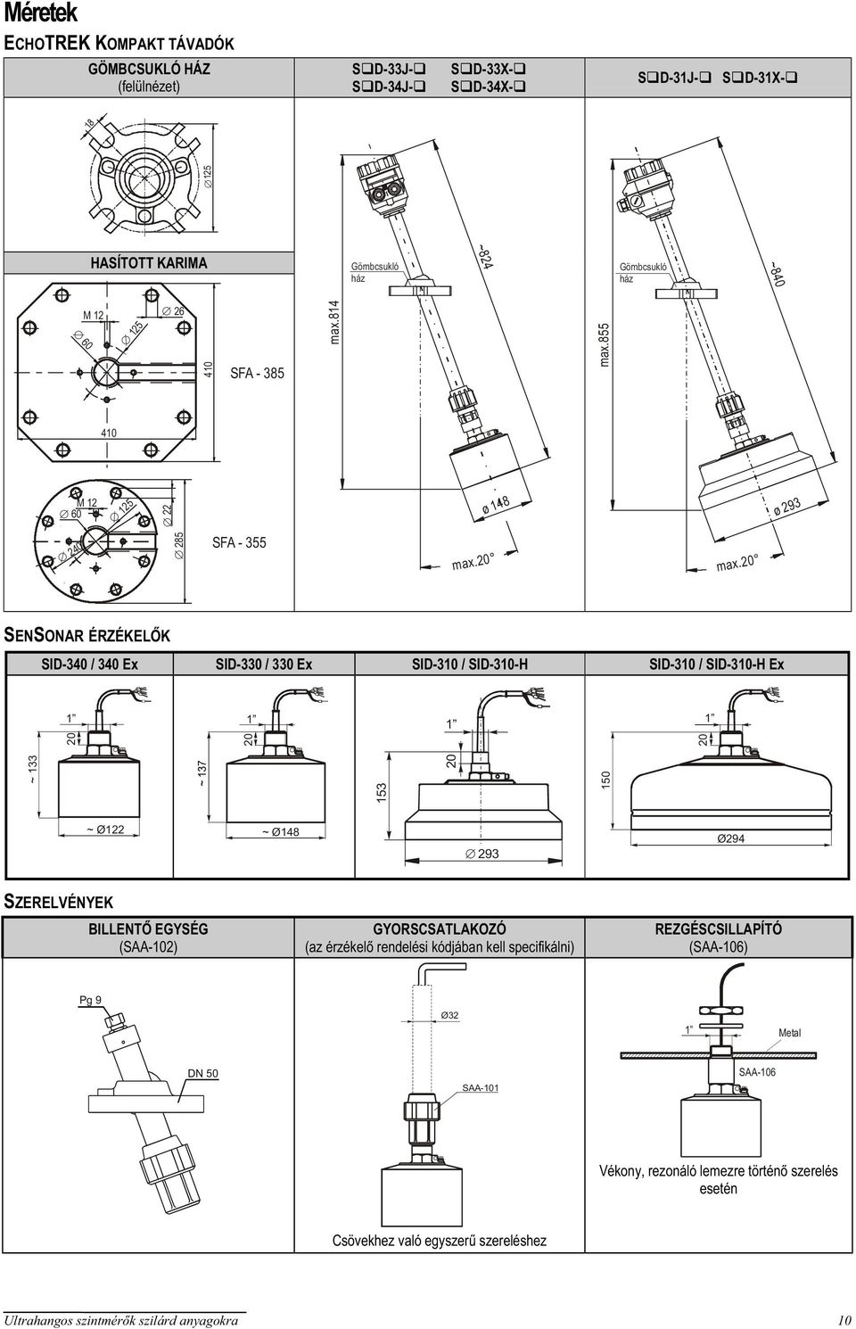 20 SENSONAR ÉRZÉKELK SID-340 / 340 Ex SID-330 / 330 Ex SID-310 / SID-310-H SID-310 / SID-310-H Ex 1 1 20 20 1 20 1 ~ 133 153 20 150 ~ Ø122 ~ Ø148 293 Ø294 SZERELVÉNYEK BILLENT