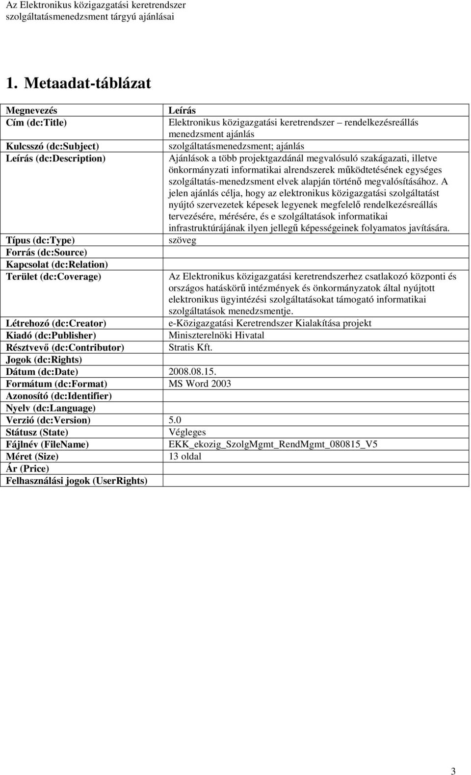 Formátum (dc:format) MS Word 2003 Azonosító (dc:identifier) Nyelv (dc:language) Verzió (dc:version) 5.