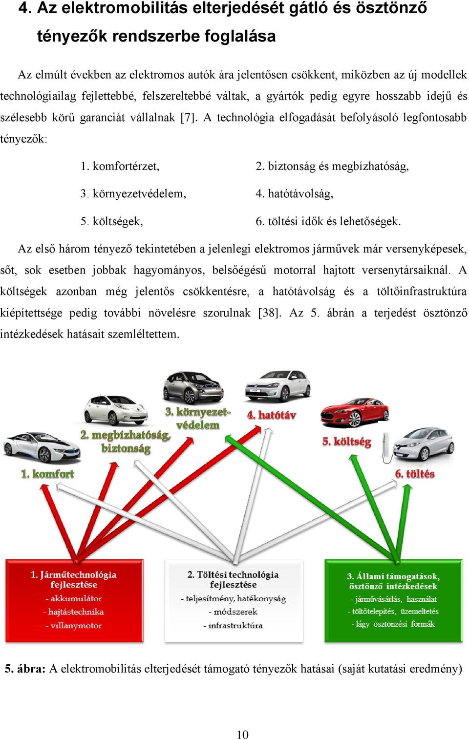 biztonság és megbízhatóság, 3. környezetvédelem, 4. hatótávolság, 5. költségek, 6. töltési idők és lehetőségek.