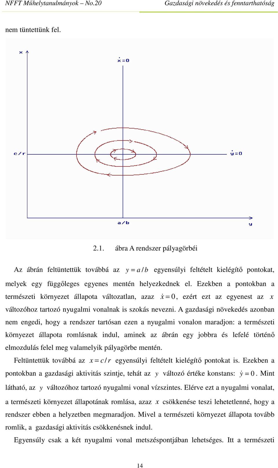 A gazdasági növekedés azonban nem engedi, hogy a rendszer tartósan ezen a nyugalmi vonalon maradjon: a természeti környezet állapota romlásnak indul, aminek az ábrán egy jobbra és lefelé történő