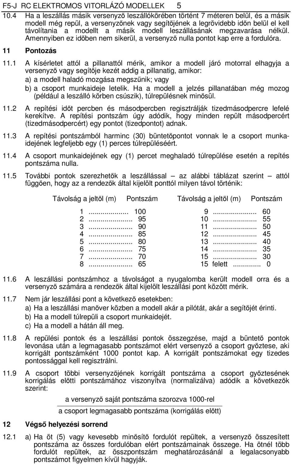 modell leszállásának megzavarása nélkül. Amennyiben ez időben nem sikerül, a versenyző nulla pontot kap erre a fordulóra. 11 Pontozás 11.