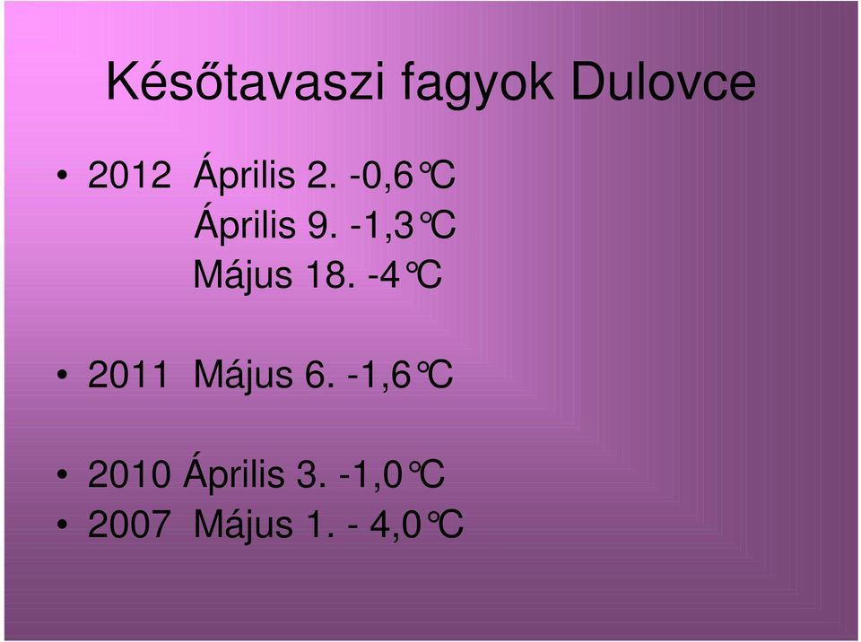 -1,3 C Május 18. -4 C 2011 Május 6.