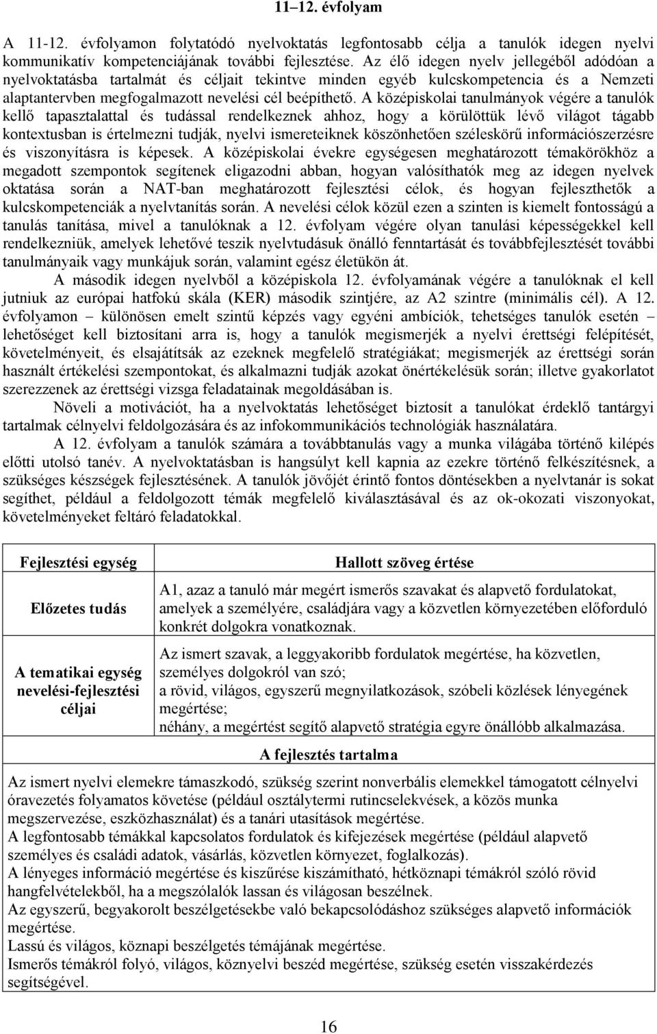 A középiskolai tanulmányok végére a tanulók kellő tapasztalattal és tudással rendelkeznek ahhoz, hogy a körülöttük lévő világot tágabb kontextusban is értelmezni tudják, nyelvi ismereteiknek