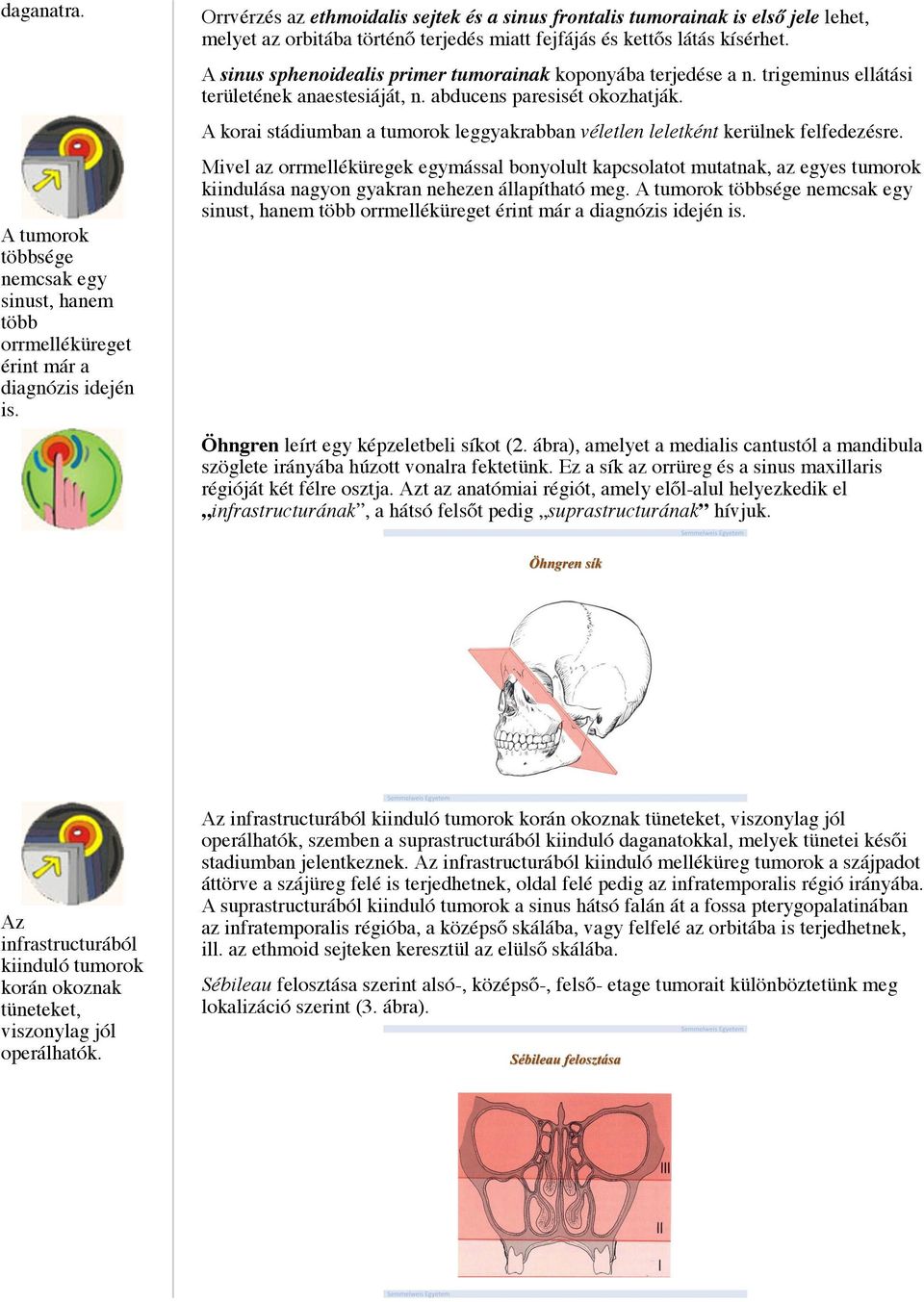 A sinus sphenoidealis primer tumorainak koponyába terjedése a n. trigeminus ellátási területének anaestesiáját, n. abducens paresisét okozhatják.