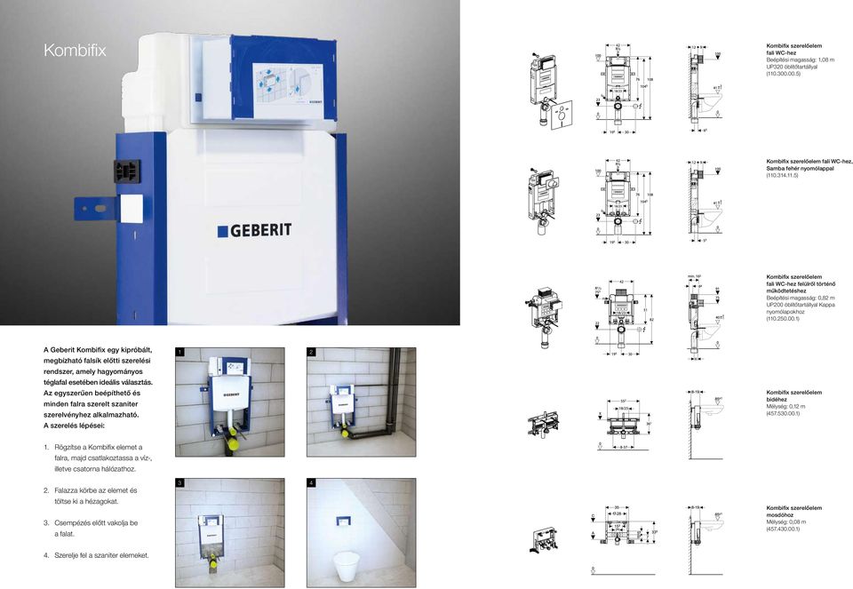 .314.11.5) Kombifix szerelőelem fali WC-hez felülről történő működtetéshez Beépítési magasság: 0,82 m UP200 