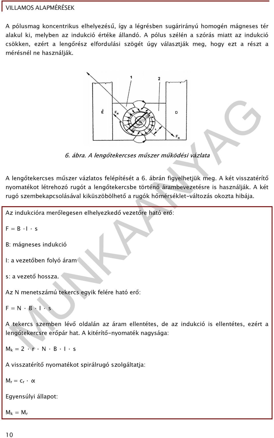 A lengőtekercses műszer működési vázlata A lengőtekercses műszer vázlatos felépítését a 6. ábrán figyelhetjük meg.