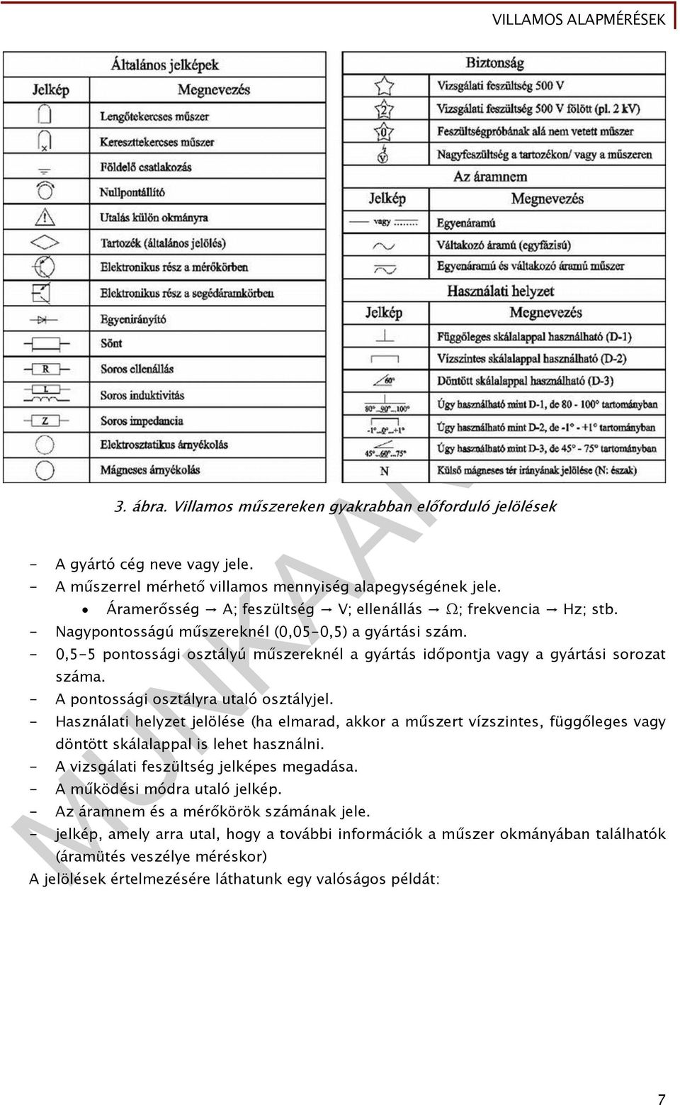 - 0,5-5 pontossági osztályú műszereknél a gyártás időpontja vagy a gyártási sorozat száma. - A pontossági osztályra utaló osztályjel.