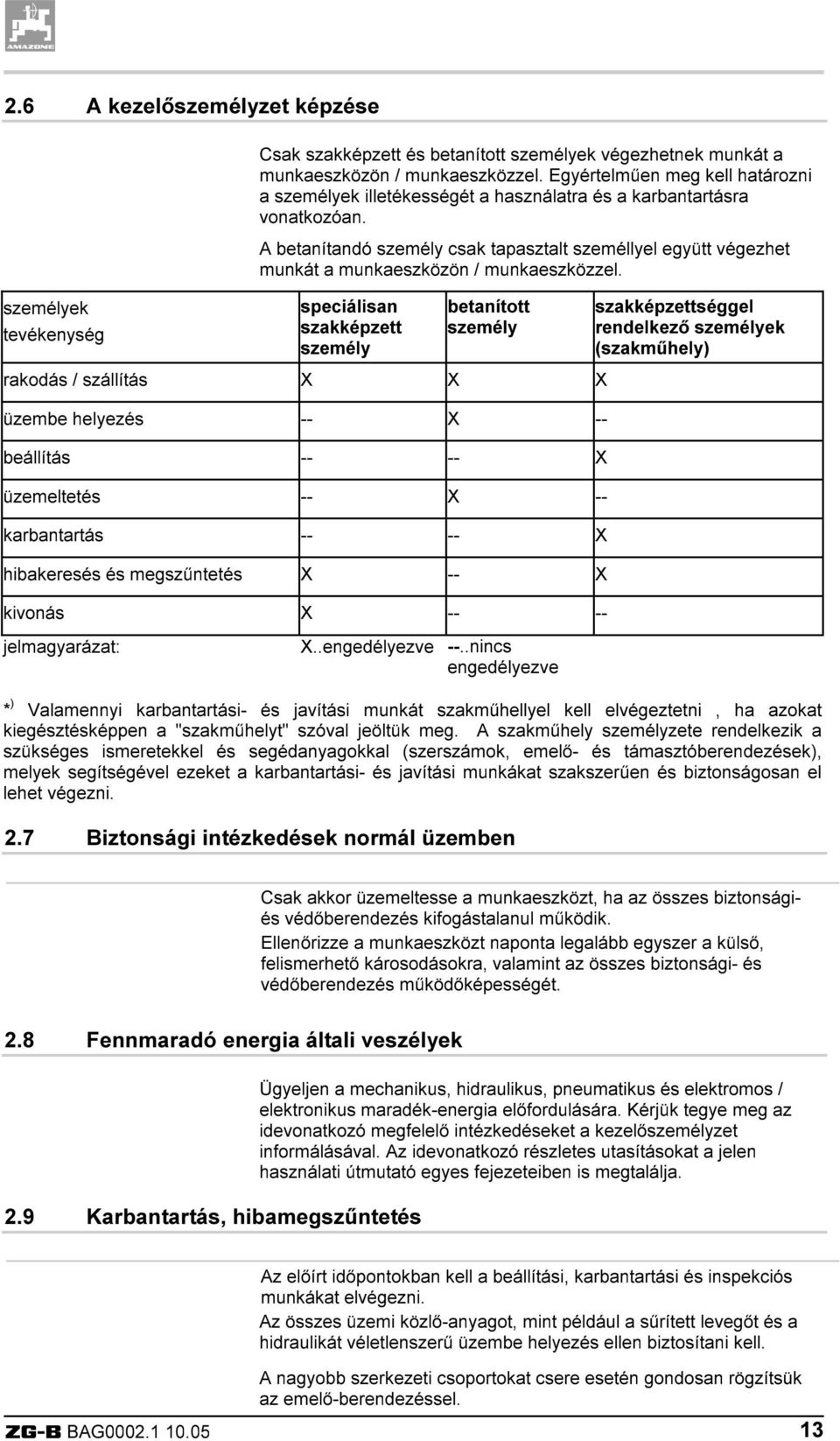 A betanítandó személy csak tapasztalt személlyel együtt végezhet munkát a munkaeszközön / munkaeszközzel.