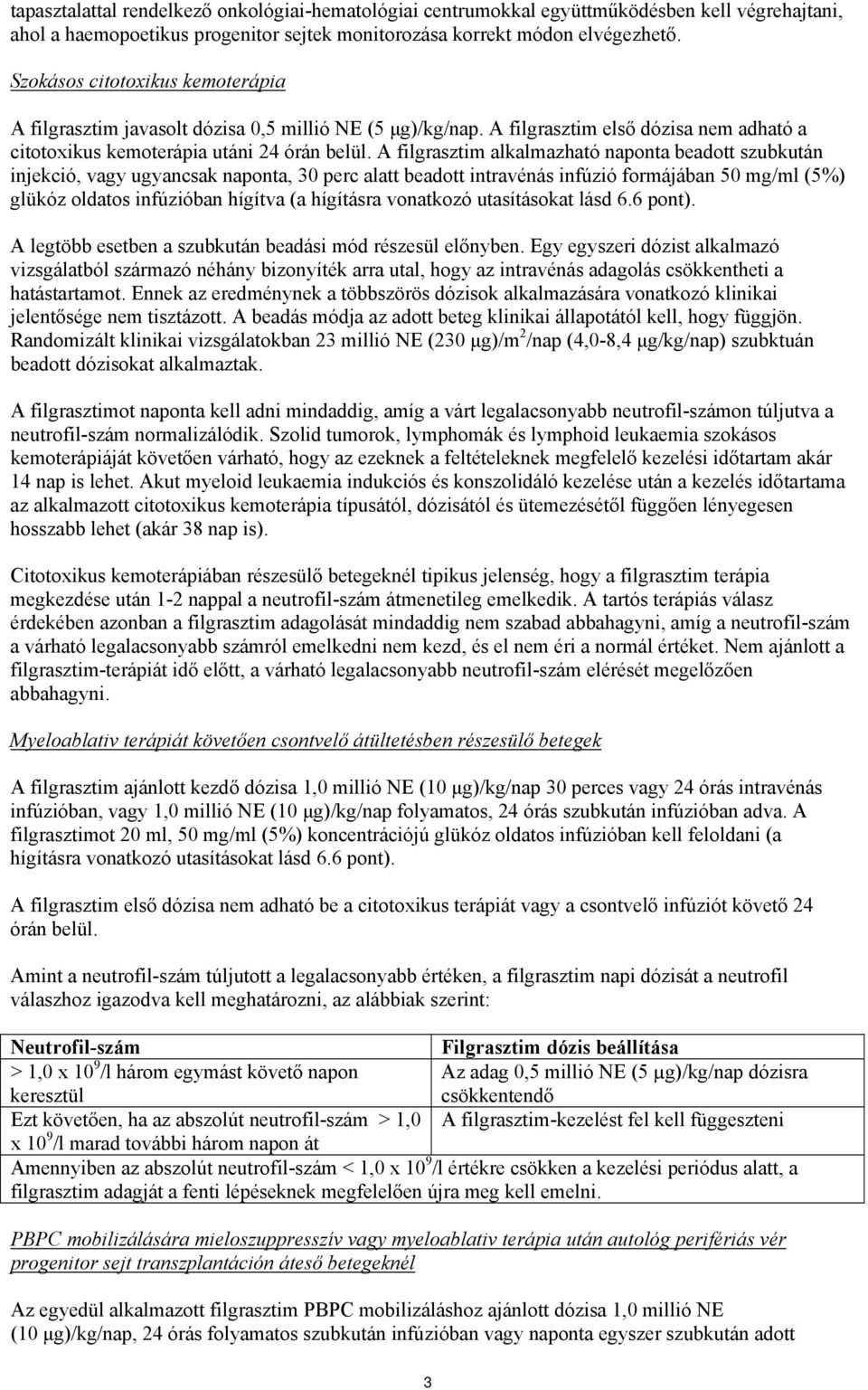 A filgrasztim alkalmazható naponta beadott szubkután injekció, vagy ugyancsak naponta, 30 perc alatt beadott intravénás infúzió formájában 50 mg/ml (5%) glükóz oldatos infúzióban hígítva (a hígításra