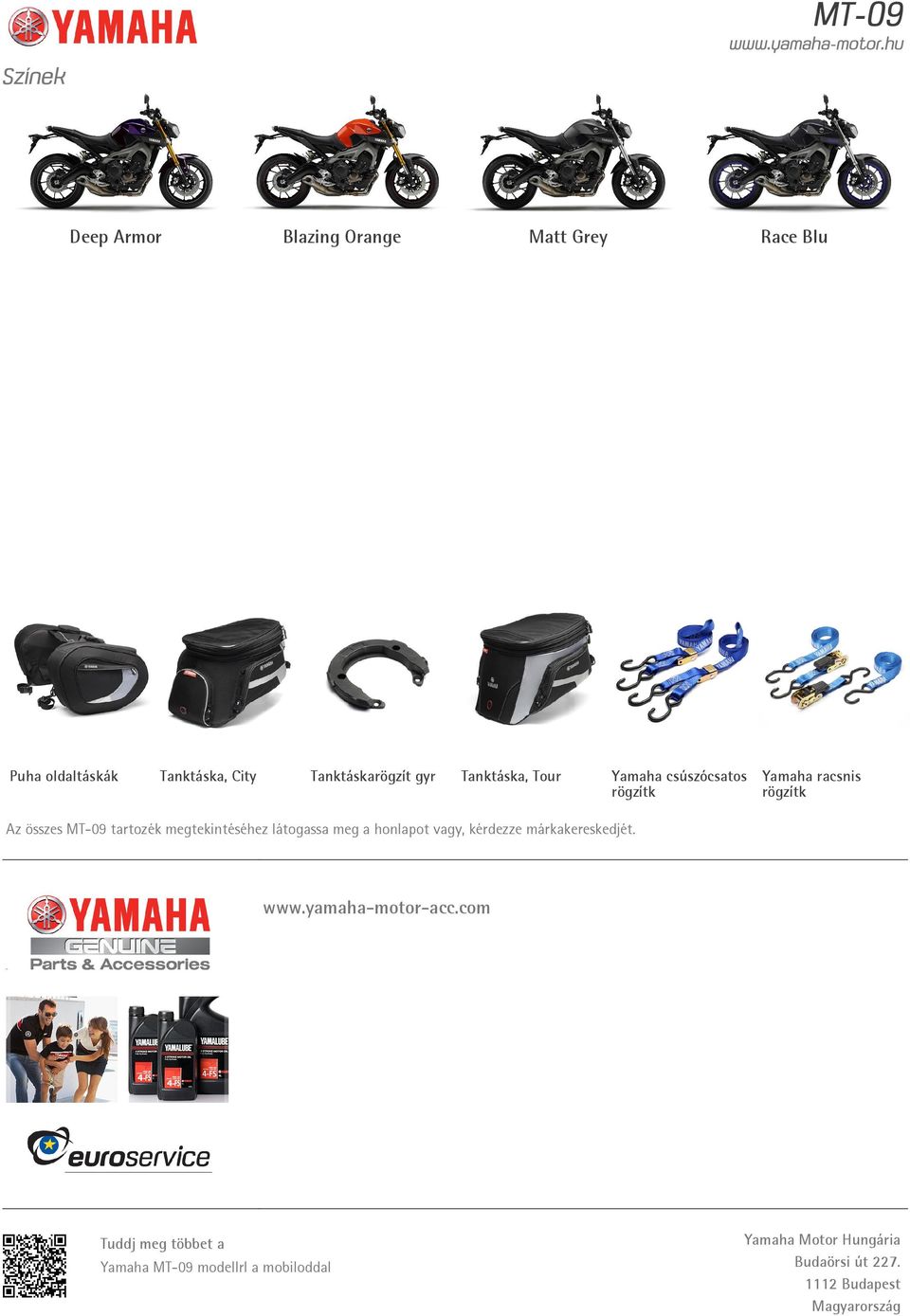 tartozék megtekintéséhez látogassa meg a honlapot vagy, kérdezze márkakereskedjét. www.yamaha-motor-acc.