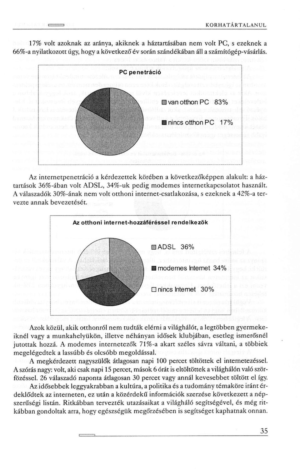 használt. A válaszadók 30%-ának nem volt otthoni internet-csatlakozása, s ezeknek a 42%-a tervezte annak bevezetését.