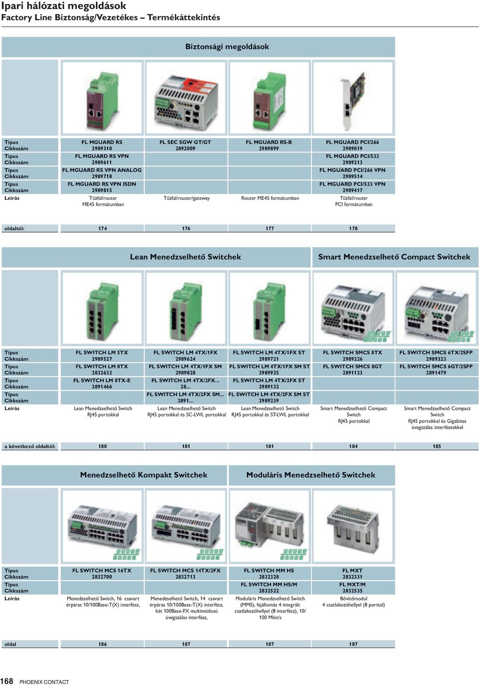 Tűzfal/router/gateway Router ME45 formátumban Tűzfal/router PCI formátumban oldaltól: 174 176 177 178 Lean Menedzselhető Switchek Smart Menedzselhető Compact Switchek FL SWITCH LM 5TX 2989527 FL