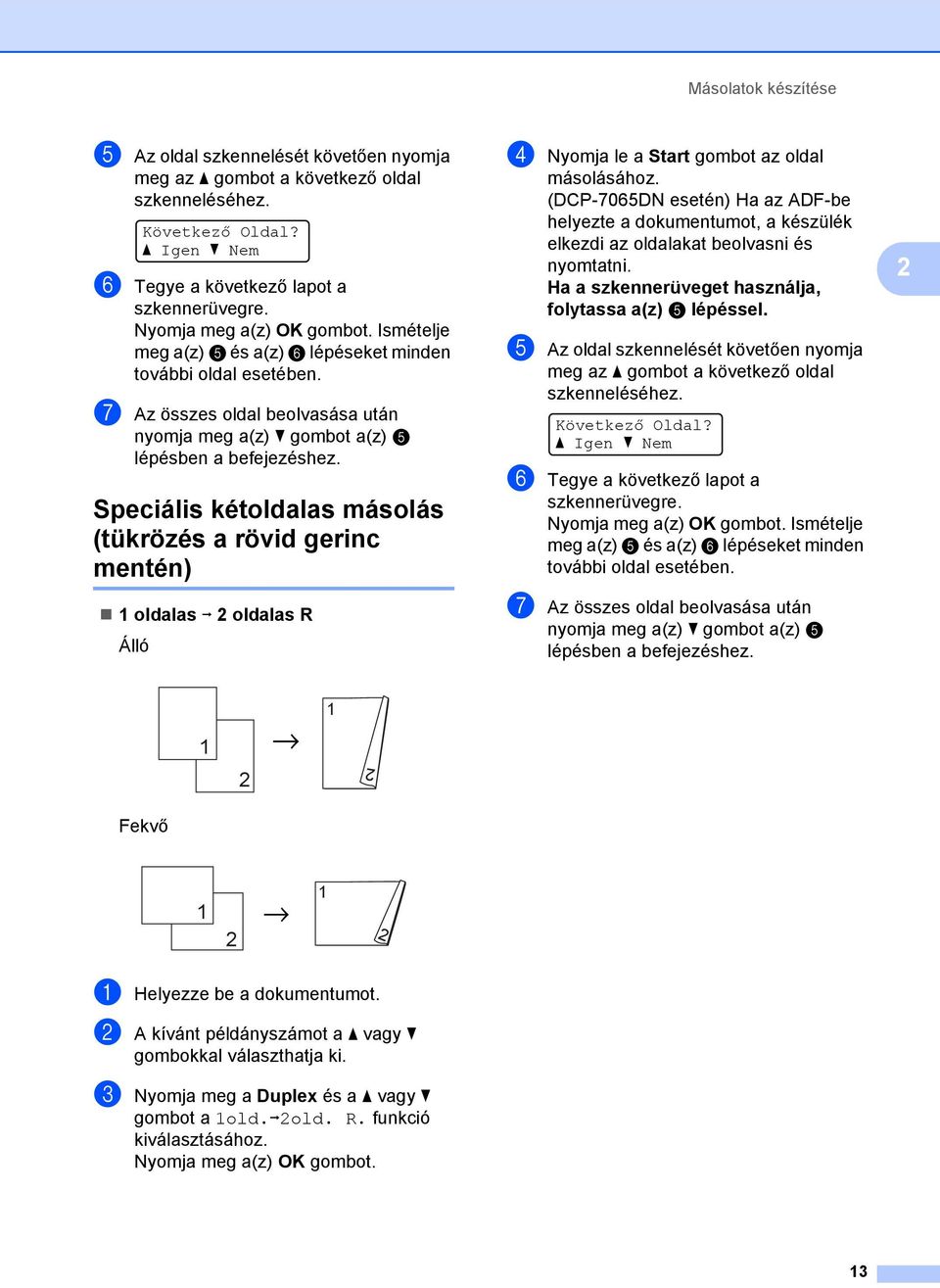 Speciális kétoldalas másolás (tükrözés a rövid gerinc mentén) 1 oldalas i oldalas R Álló d Nyomja le a Start gombot az oldal másolásához.