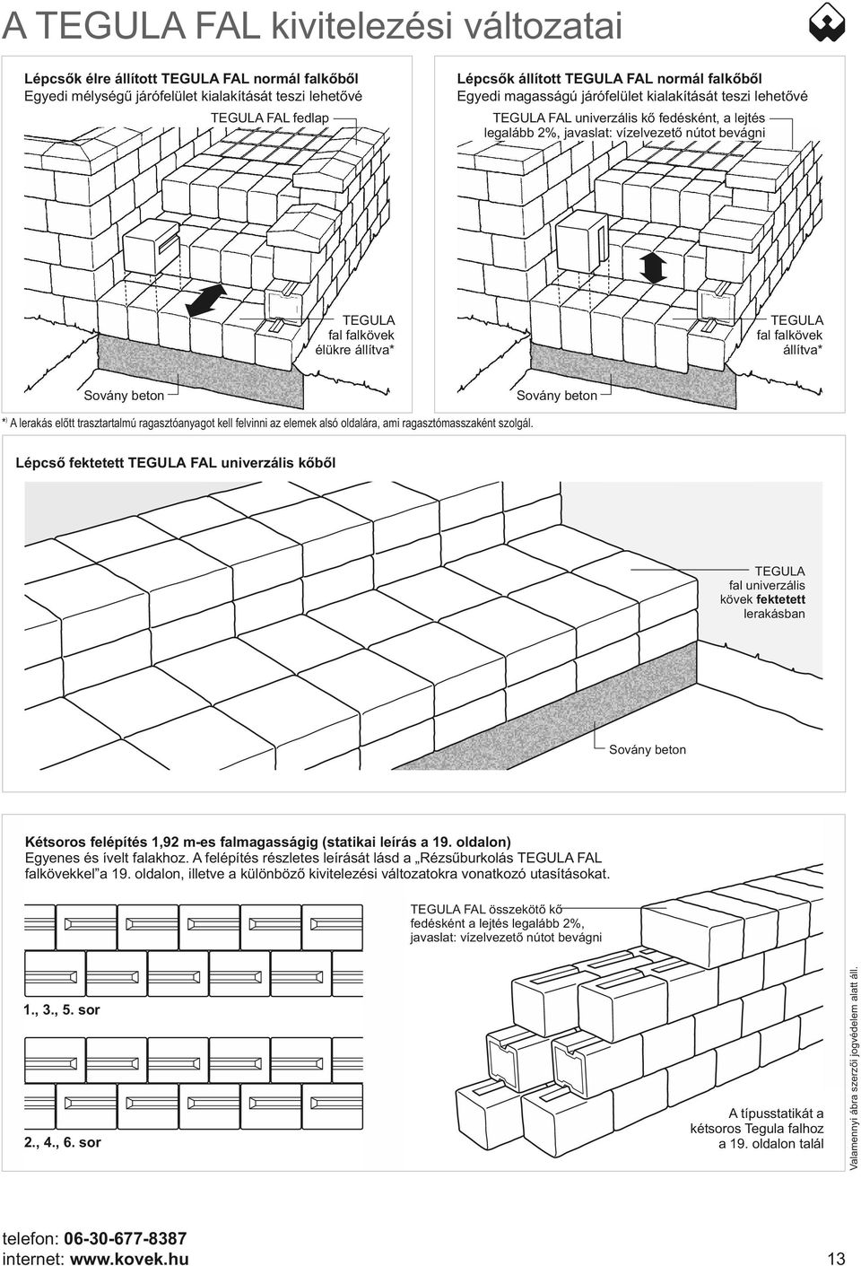 TEGULA fal falkövek állítva* Sovány beton Sovány beton ) * A lerakás előtt trasztartalmú ragasztóanyagot kell felvinni az elemek alsó oldalára, ami ragasztómasszaként szolgál.