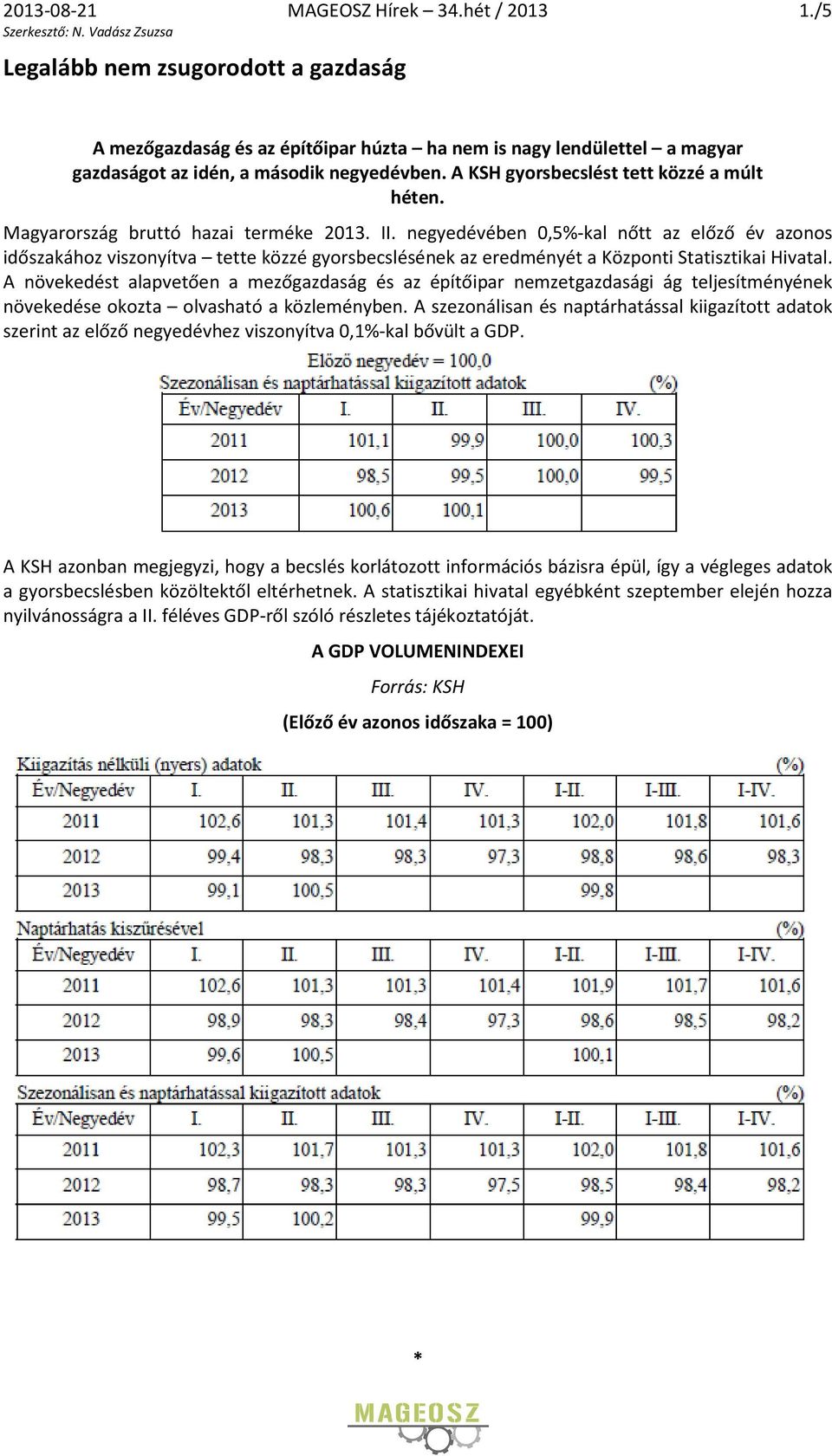 negyedévében 0,5%-kal nőtt az előző év azonos időszakához viszonyítva tette közzé gyorsbecslésének az eredményét a Központi Statisztikai Hivatal.