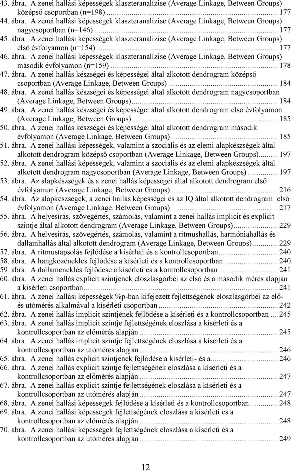 .. 178 47. ábra. A zenei hallás készségei és képességei által alkotott dendrogram középsı csoportban (Average Linkage, Between Groups)... 184 48. ábra. A zenei hallás készségei és képességei által alkotott dendrogram nagycsoportban (Average Linkage, Between Groups).