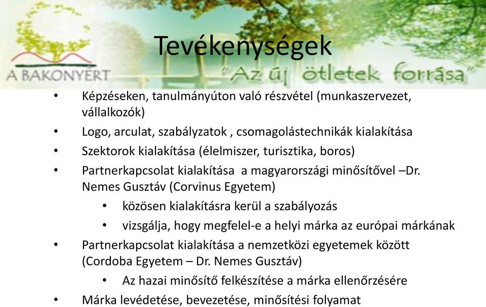 Nemes Gusztáv (Corvinus Egyetem) közösen kialakításra kerül a szabályozás vizsgálja, hogy megfelel-e a helyi márka az európai márkának